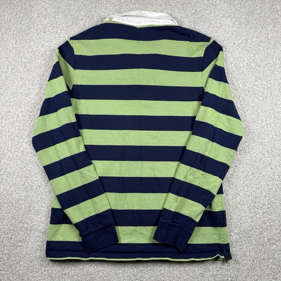 Criquet Men's Large Blue Green Striped Long Sleeve Rugby Polo Shirt - Picture 6 of 7